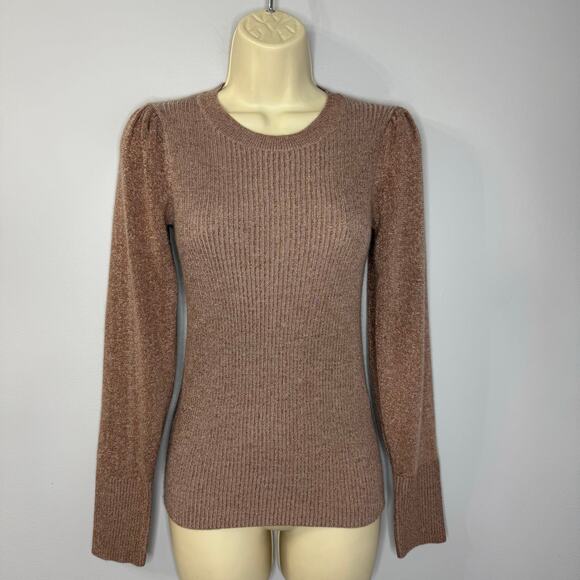 Rebecca Taylor Shimmer Puff Shoulder Sweater Quiet Luxury Beige Women's S - Picture 1 of 11